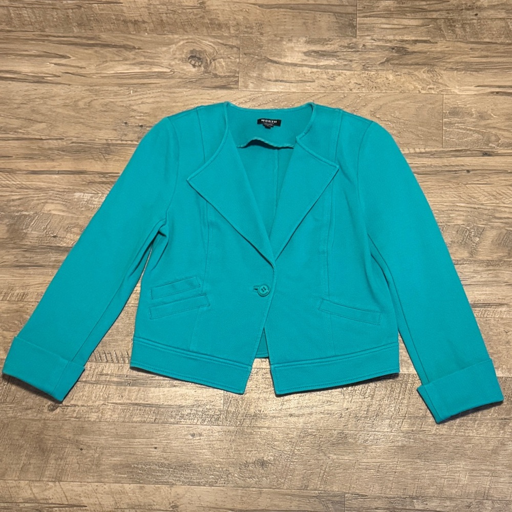 Worth Women's Teal Blazer 3/4 Sleeve Jacket - Size 6